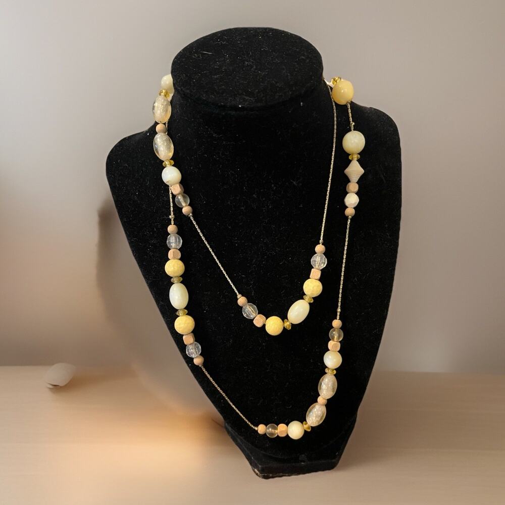 VTG Dabby Reid Gold Tone Crystal Glass Stone Neutral Cream Peach Necklace 36"